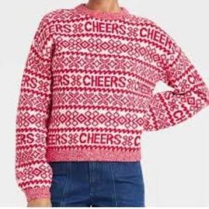 a new day Red and White Cheers Crew Neck Sweater